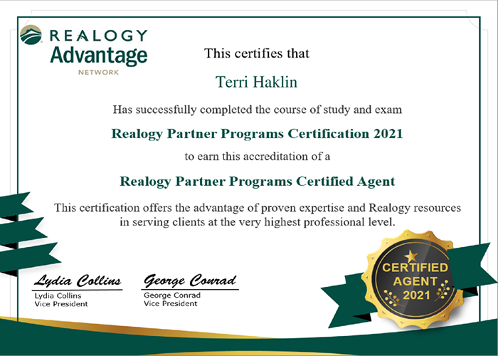 Terri Haklin certificate — 2023 Corporate Relocation — My HOME in GEORGIA Team